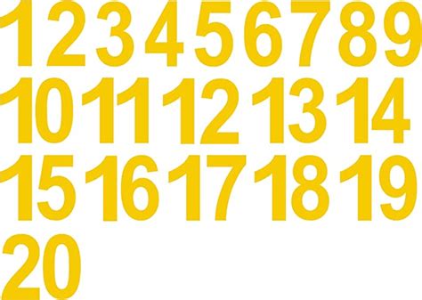 Yellow Numbers 1 20 Stickers Vinyl Decals Choose Size From