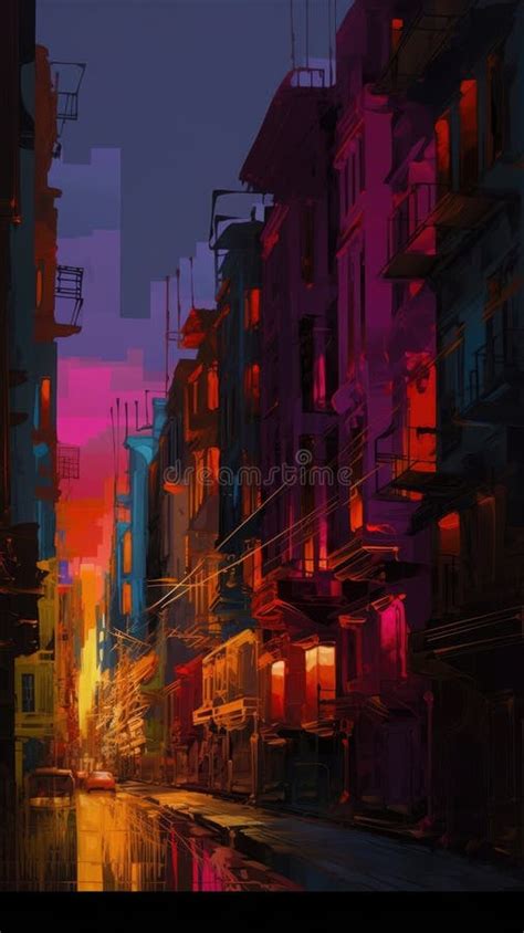 Abstracted City Skyline At Night Stock Illustration Illustration Of
