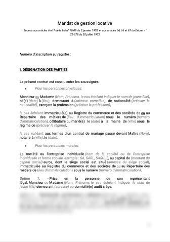 Mandat De Gestion Locative Document Et Mod Le T L Charger