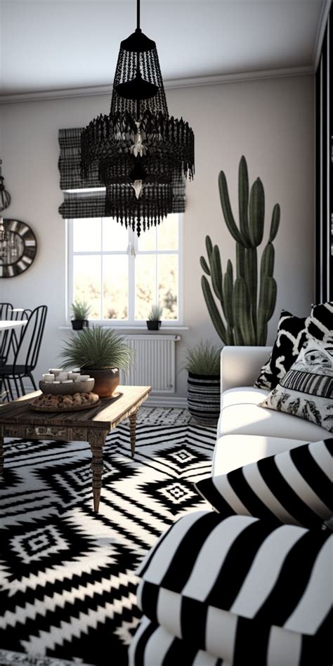 A Living Room With Black And White Decor