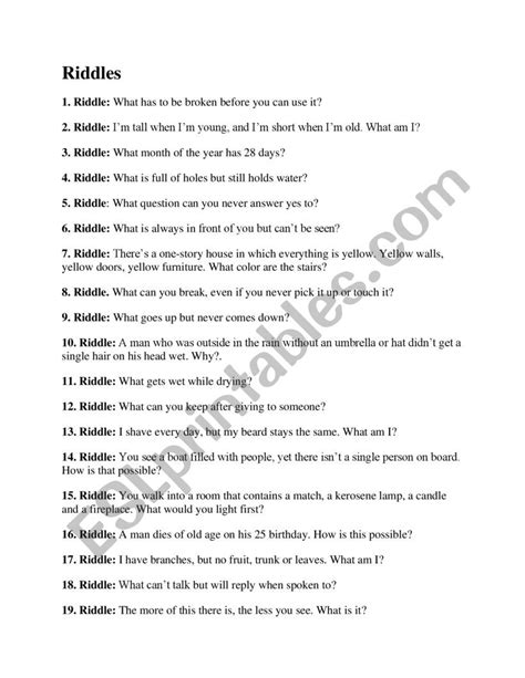 Printable Riddles For Adults