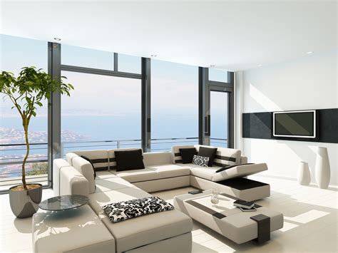 Modern White Living Room Interior With Splendid Seascape View Le