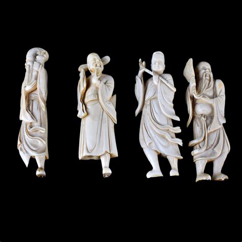 Four 4 Antique Chinese Carved Ivory Figurines Kodner Auctions
