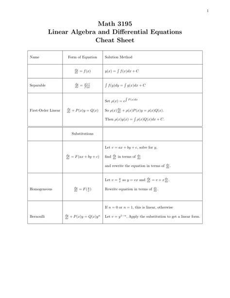 Maybe you would like to learn more about one of these? Math 3195 Linear Algebra and Differential Equations Cheat ...
