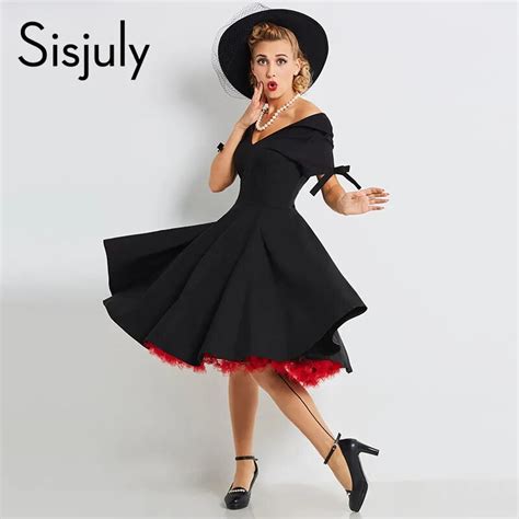 Sisjuly Women Vintage Autumn Dress V Neck Black Short Sleeve Dresses Bow A Line Sexy Nightclub