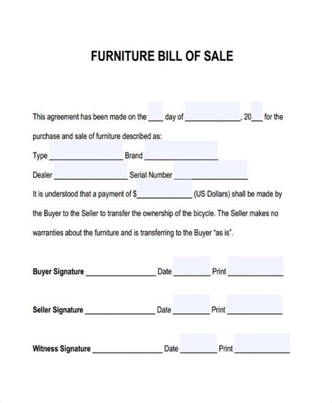 Furniture Bill Of Sale Free And Premium Templates
