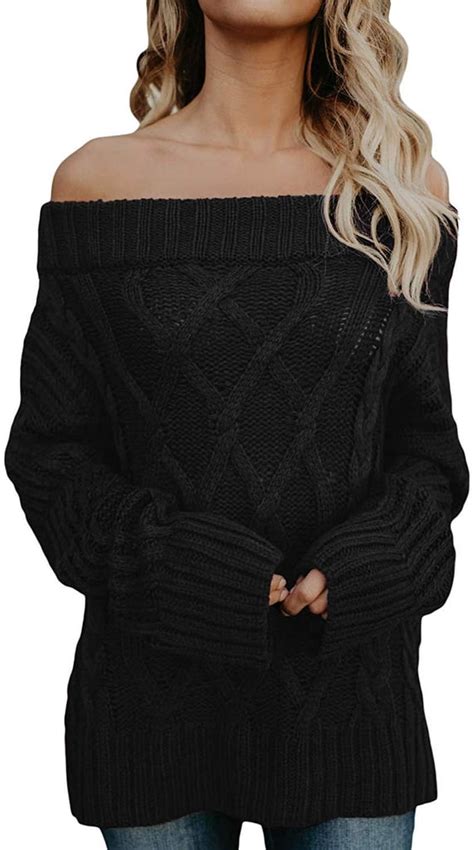 Astylish Knitted Off The Shoulder Oversized Sweater In Black Amazon