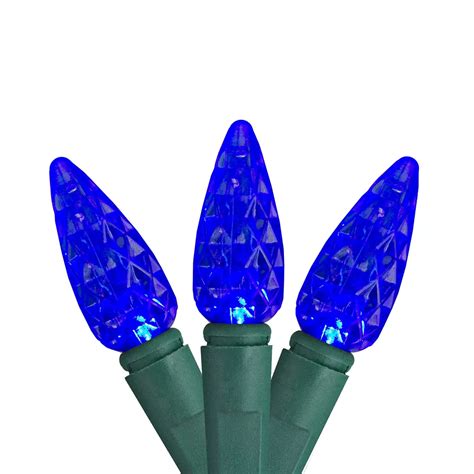 Brite Star Set Of 100 Faceted Blue Led C6 Christmas Lights Green Wire