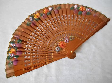 Vintage Hand Painted Light Weight Wood Hand Held Fan Etsy Hand Held