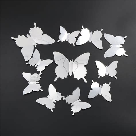 New 12pcsset 3 Size Mirror Sliver 3d Butterfly Wall Stickers Party