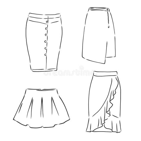 Skirt Hand Drawn Vector Illustration Black On White Line Skirt Vector