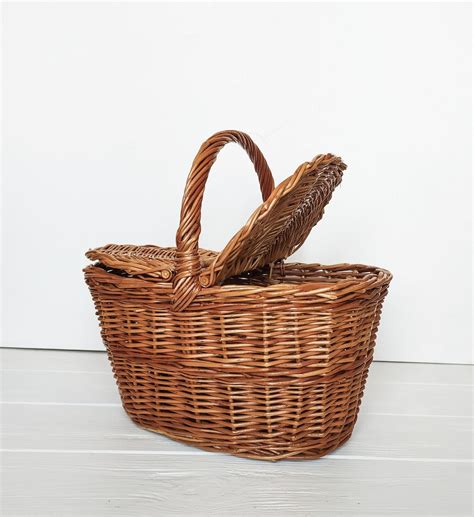 Wicker Picnic Basket With Lid Etsy