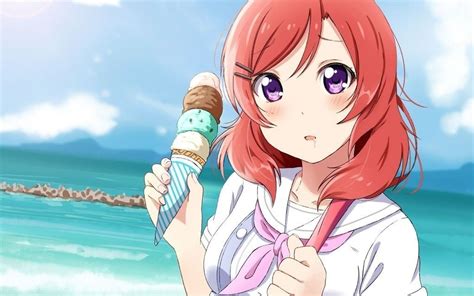 Maki Nishikino Eating Ice Cream Red Head Anime Girl
