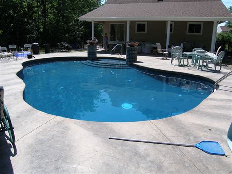18x34 Freeform Gunite Pool With Tanning Shelf And Two Fire Bowls