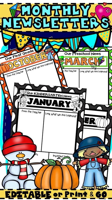 Newsletter Template Editable Monthly Weekly Classroom Paper Digital