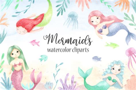 Watercolor Mermaids Cliparts Graphic By Slastick · Creative Fabrica