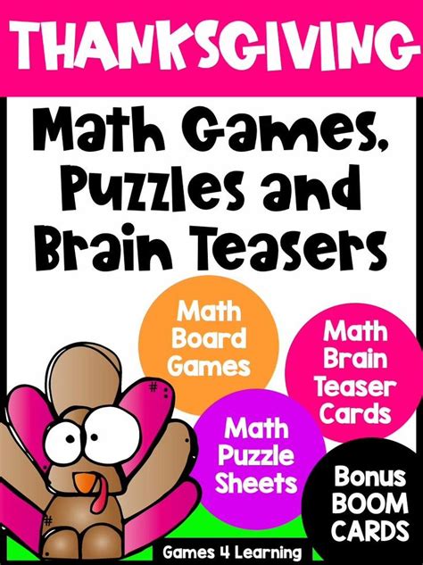 Thanksgiving Math Activities Worksheets Games Brain Teasers Bonus