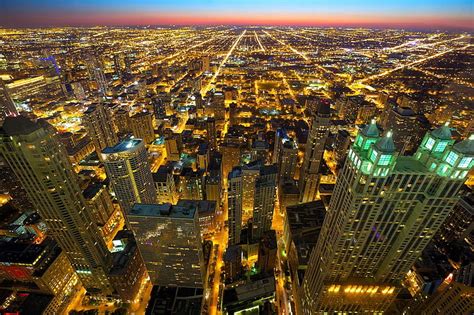Free Photo Skyline Night City Chicago Skyline Sunset Horizon