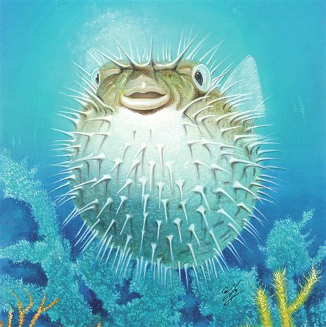 Puffer Fish Painting By Durwood Coffey Fine Art America