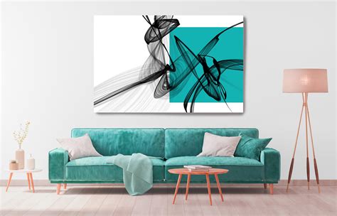 Teal Square And Black Abstract Canvas Art Print Extra Large