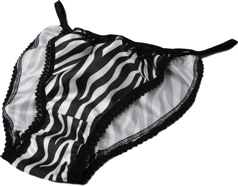 shiny satin string bikini mini tanga panties zebra print with black lace 6 sizes made in france