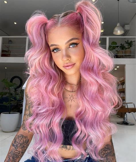 Two Pink Wavy Ponytails Hair Styles Pretty Hair Color Pink Hair