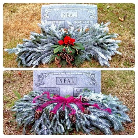 Many cemeteries allow potted plants, but try to use unbreakable pots, like metal or plastic, so they don't make a mess on the ground if they get damaged. Image result for Make Grave Blankets for Christmas | Gravesite decorations, Cemetary decorations ...
