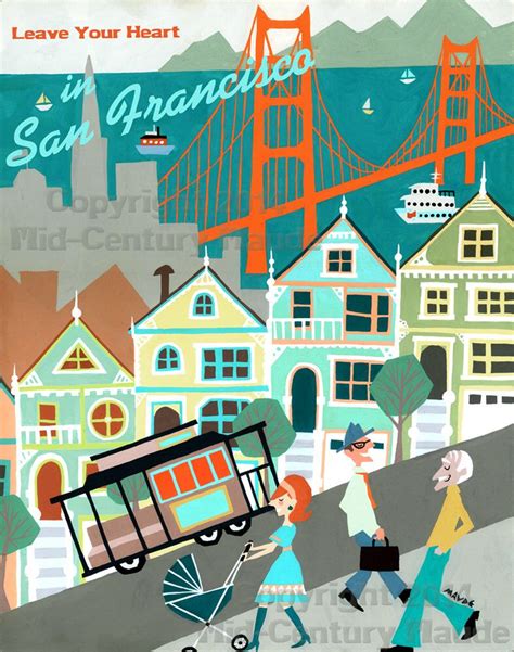 San Francisco Print Mid Century Modern Art Poster Large Wall Etsy