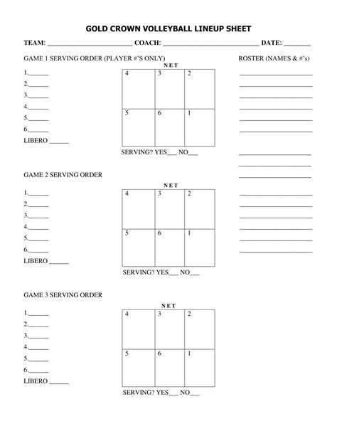 Volleyball Lineup Sheet Template Gold Crown Foundation Download