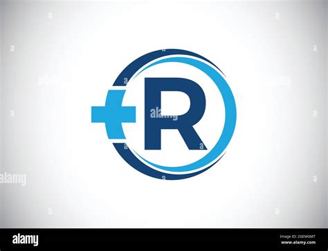 Initial R Monogram Alphabet In A Circle With Cross Plus Medical Logo