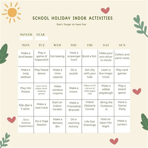 School Holiday Planner Printable Summer Calendar Summer Etsy