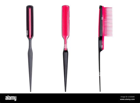 Hair Combs Isolated Closeup Of A Stylish Pink Hair Comb In Three Views