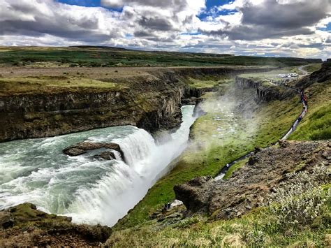 The Gullfoss Waterfall And The Canyon Its Water Flows Through In