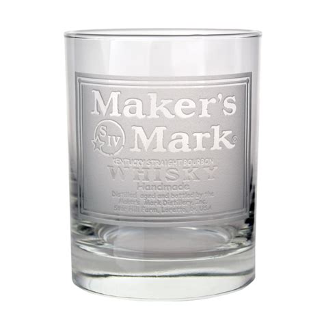 Makers Mark Whisky Label Etched Rocks Glass