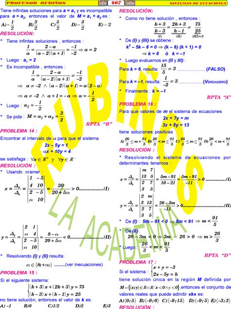 Sistema De Ecuaciones Problemas Resueltos Algebra RubiÑos Pdf