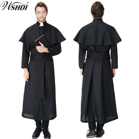 Black Classic Priest Costumes Adult Mens Halloween Cosplay Costumes European Religious Men