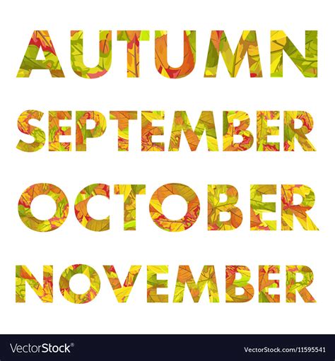 Autumn Months Names Royalty Free Vector Image Vectorstock