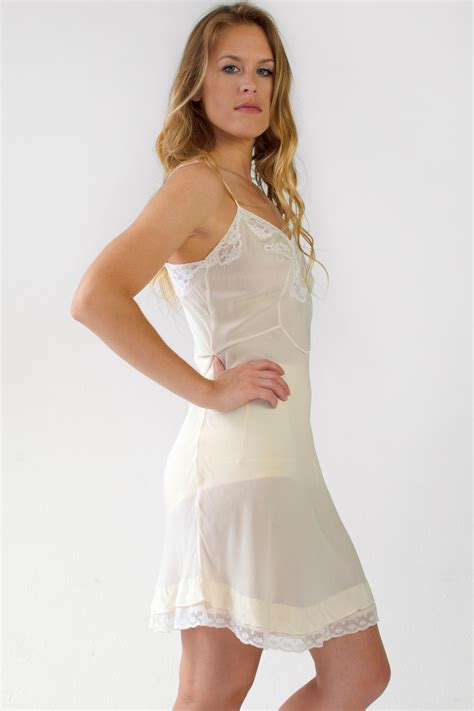 Vintage Slip Dress Lingerie White Lace Negligee Chemise Silky Etsy