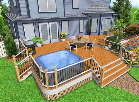Backyard Landscaping Hot Tub Deck Design Ideas