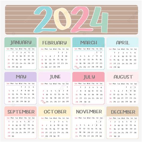 Calendario 2024 Colorido Con Líneas PNG dibujos 2024 Calendario