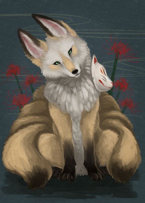 白面金毛九尾の狐 Kitsune In 2019 Fox Art Kitsune Mask Animal Drawings