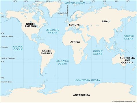 Map Of The 7 Continents And Oceans