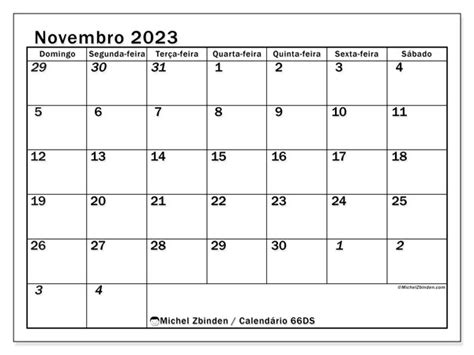 Calendário de novembro de 2023 para imprimir 501DS Michel Zbinden PT