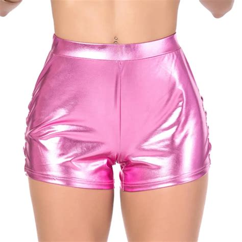 sexy club pu shorts for women summer fashion leather side bandage trousers high waist casual