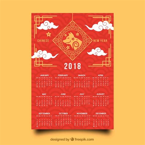 Free Vector Flat Chinese New Year Calendar With Illustration