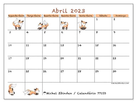 Calendário De Abril De 2023 Para Imprimir “53sd” Michel Zbinden Pt