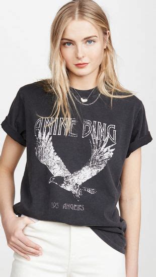 Anine Bing Lili Washed Black Eagle Tee