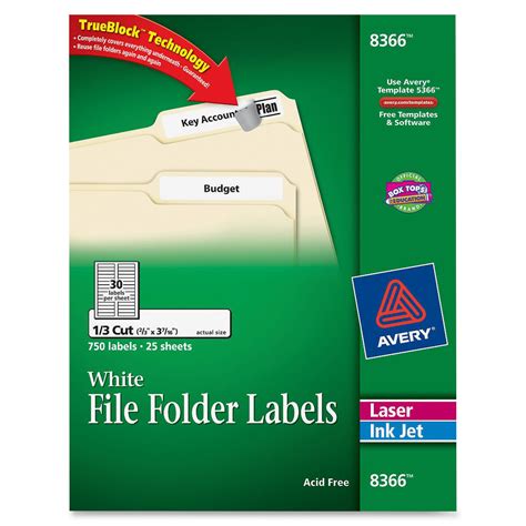 Below is a list of all our label sizes with a detailed drawing (jpg), a downloadable microsoft word® template (doc), an adobe acrobat® scaled (pdf) label template and template files for use in adobe. Avery 8366 Permanent Asstd. Laser/Inkjet Filing Labels ...