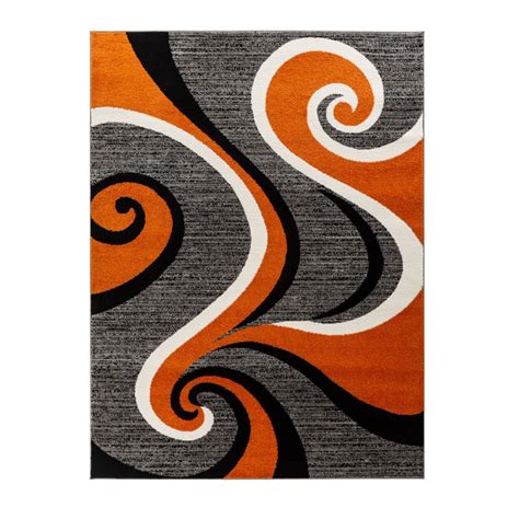Oxford Collection Rugs Orange Black Grey White Modern Swirls