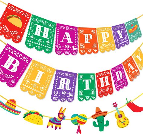 Buy Kreatwow Fiesta Happy Birthday Banner Mexican Papel Picado Garland